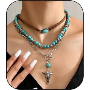 Layered Western Meli Cowgirl Necklaces for Women Vintage Rodeo Turquoise Beaded